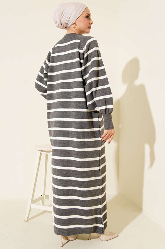 Robe basique en maille à rayures horizontales, gris fumé