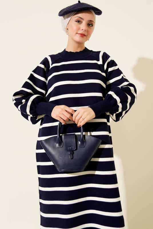 Robe basique en maille à rayures horizontales bleu marine