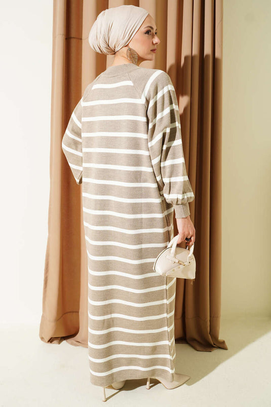 Robe basique en maille à rayures horizontales, couleur vison