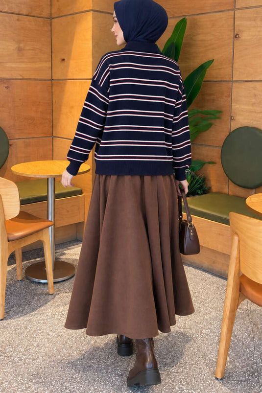 Horizontal Gestreepte Knitsweater Met Knopen Navy