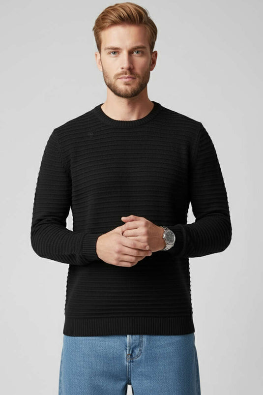 Pull rayé en maille pour homme, noir