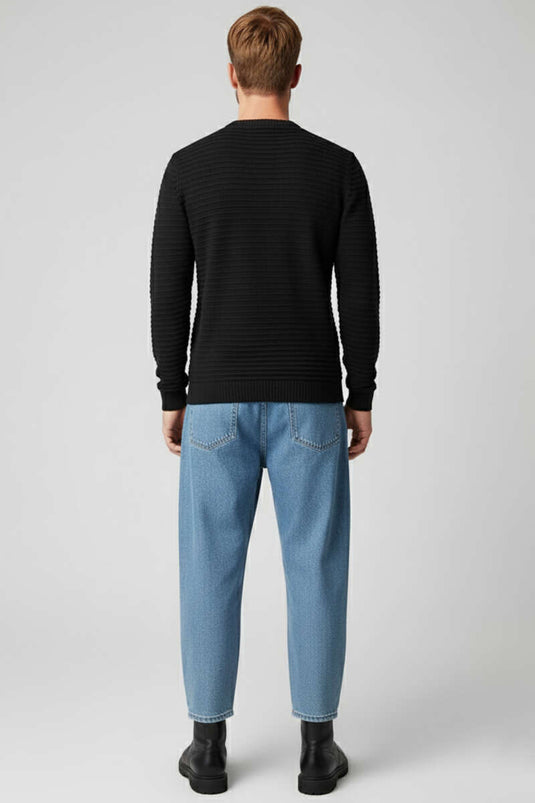 Men's Striped Knit Sweater, Black