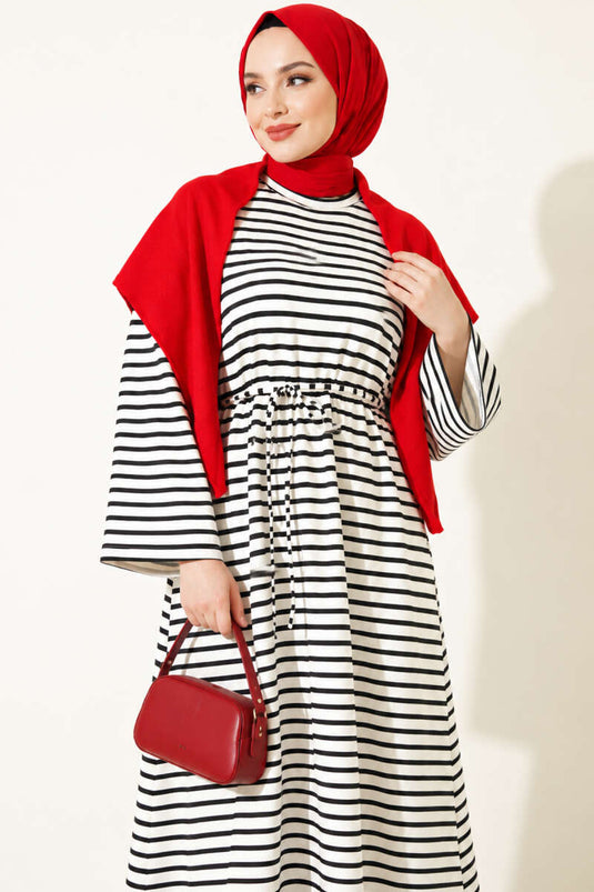 Robe À Rayures Horizontales Avec Lien En Noir