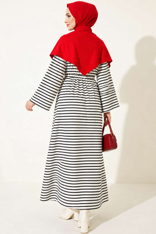 Robe À Rayures Horizontales Avec Lien En Noir