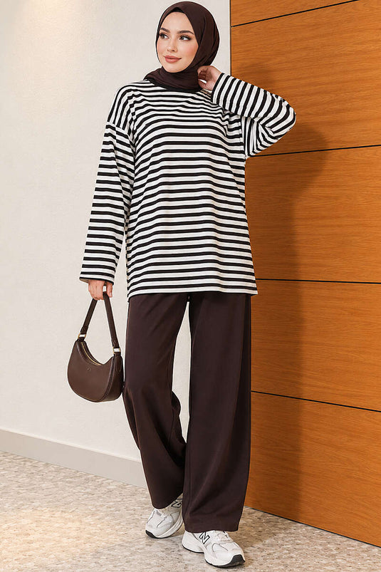 Horizontal Striped Lounge Two-Piece Set Coffee