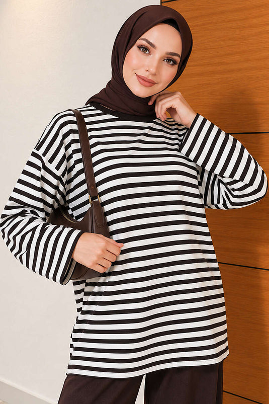 Horizontal Striped Lounge Two-Piece Set Coffee