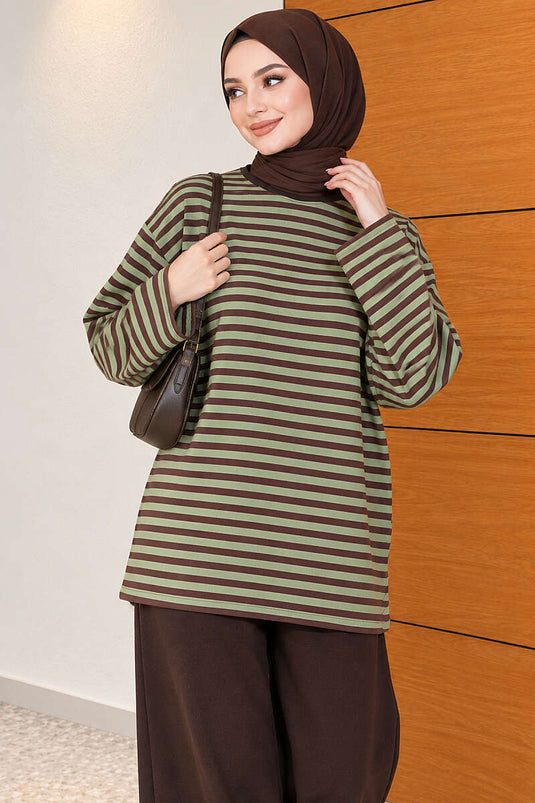 Green Striped Lounge Two-Piece Set