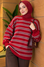 Tunique Tricot Oversized À Rayures Rouges