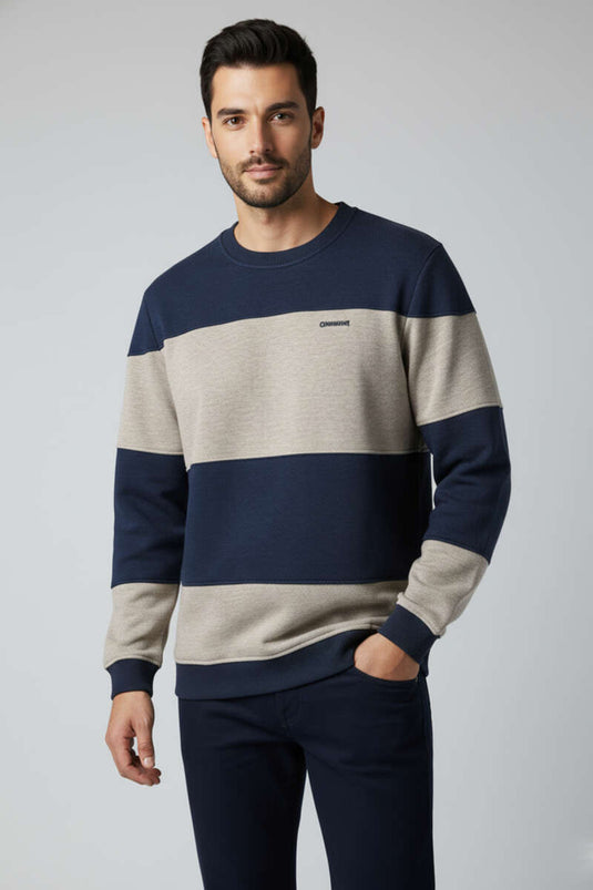 Sweat-shirt Thessaloniki pour homme, rayures horizontales, bleu marine
