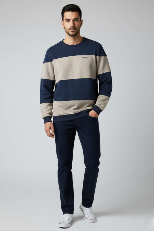 Horizontal Striped Thessaloniki Men's Sweatshirt Navy Blue