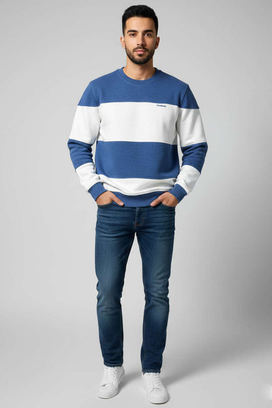 Sweat-shirt Thessaloniki pour homme, rayé horizontalement, bleu