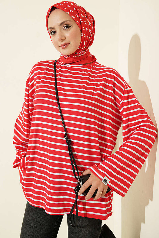 Tunique Enviscose Rayée Rouge
