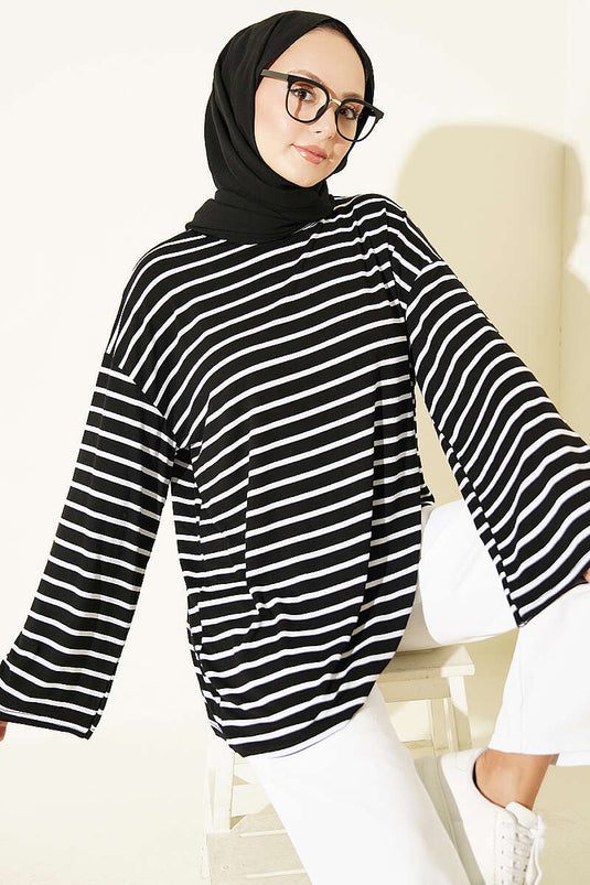 Tunique Enviscose À Rayures Horizontales Noire