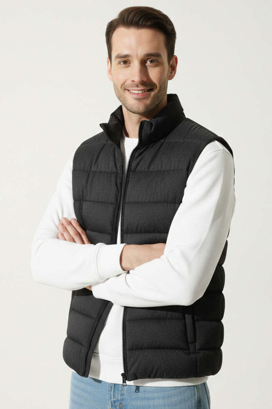 Gilet Imbottito Uomo con Cuciture Orizzontali Antracite