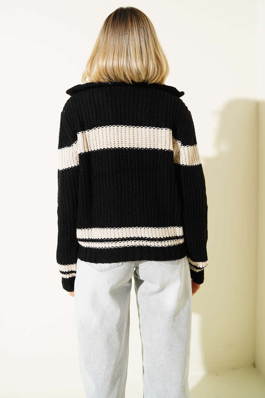 Cardigan corto lavorato a maglia con motivo a righe orizzontali, nero