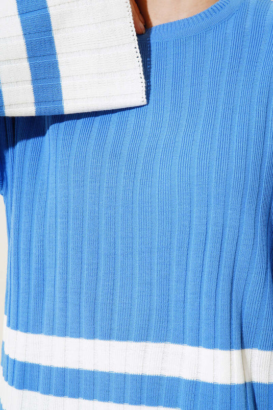 Costume Double En Tricot Ample Détaillé À Rayures Horizontales Indigo