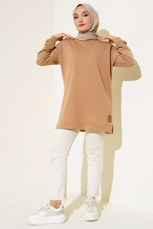 Yazı Baskı Armalı Tunik Camel