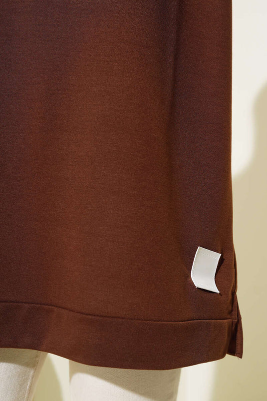 Text Printed Emblem Tunic Brown
