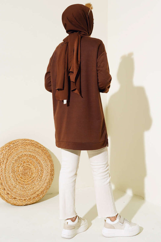 Yazı Baskı Armalı Tunik Kahve