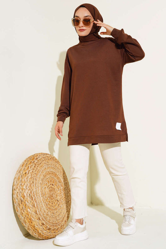 Yazı Baskı Armalı Tunik Kahve