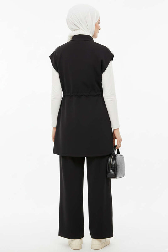 Yelekli Bel Lastik Detaylı İkili Takım Siyah