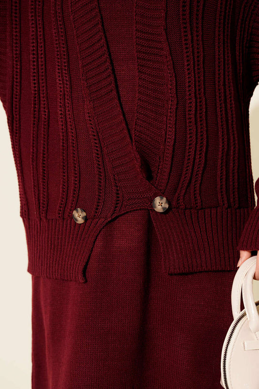 Vest and Dress Knitwear Two Piece Suit Burgundy