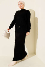 Ensemble deux pièces en maille noire, gilet et robe