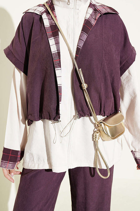 Belted Zippered Two-Piece Set In Burgundy