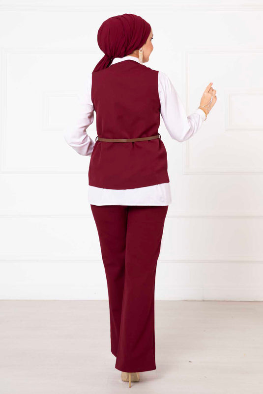 Yelekli İkili Takım Bordo