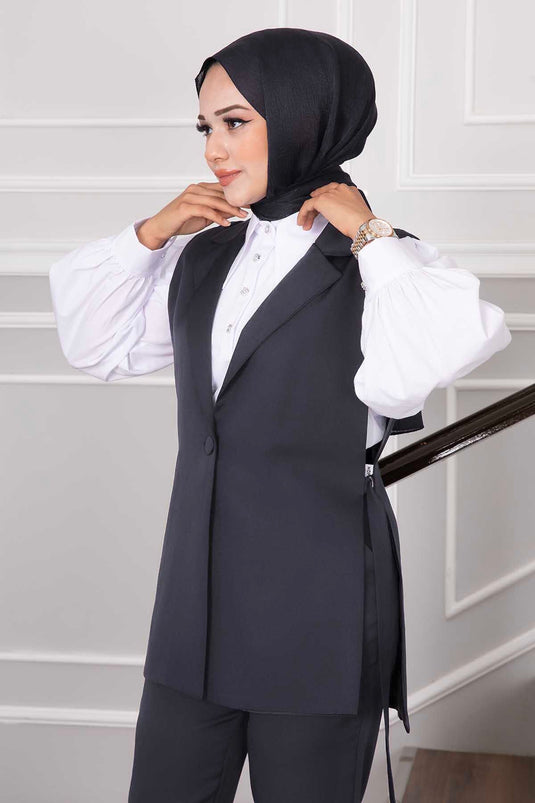 بدلة حجاب مزدوجة باللون الدخاني