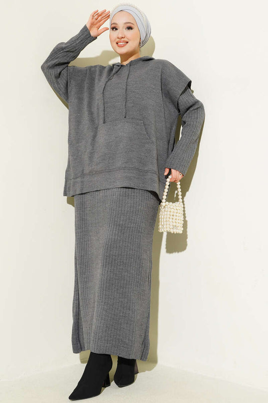 Vested Gilet Dress Knitwear Two Piece Suit Smoke