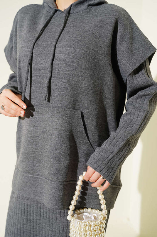 Vested Gilet Dress Knitwear Two Piece Suit Smoke