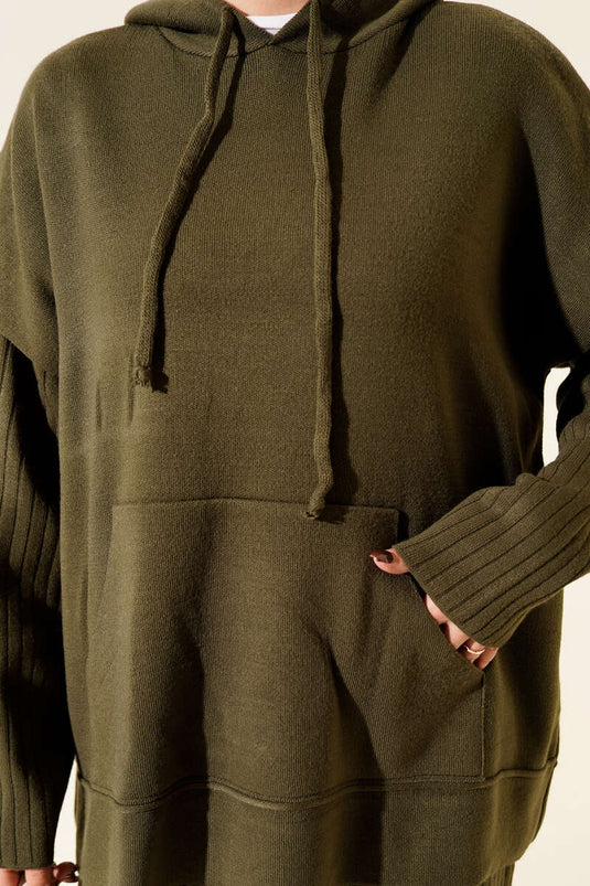 Yelekli Jile Elbise Triko İkili Takım Haki