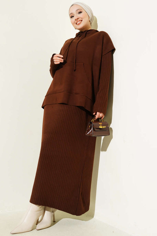 Vested Gilet Dress Knitwear Two Piece Suit Brown
