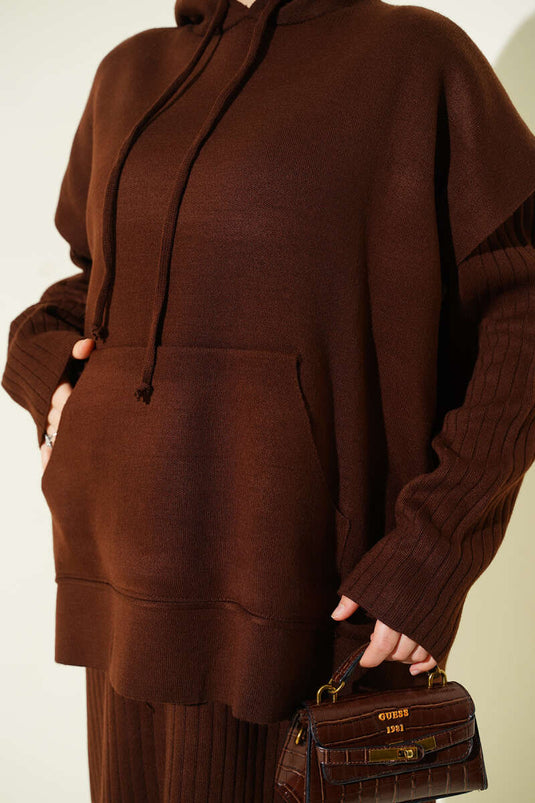 Vested Gilet Dress Knitwear Two Piece Suit Brown