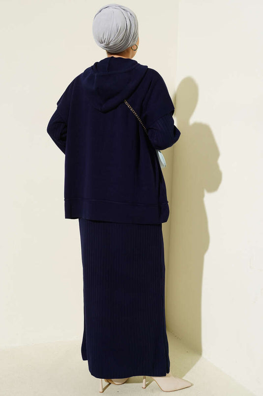 Vested Gilet Dress Knitwear Two Piece Suit Navy Blue