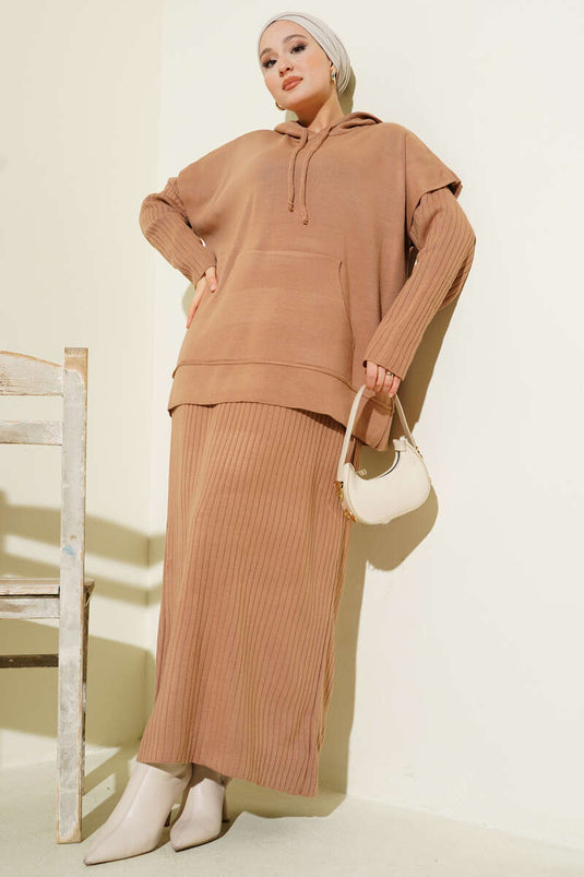 Vested Gilet Dress Knitwear Two Piece Suit Latte