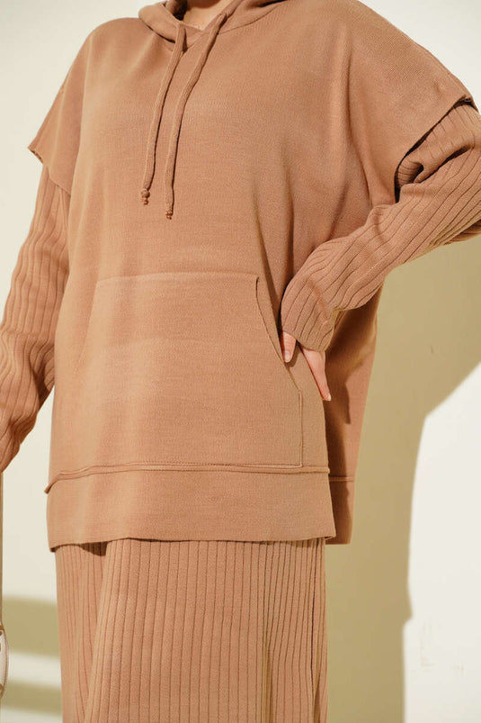 Vested Gilet Dress Knitwear Two Piece Suit Latte