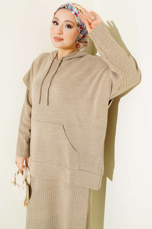 Robe sans manches en maille, ensemble deux pièces en vison