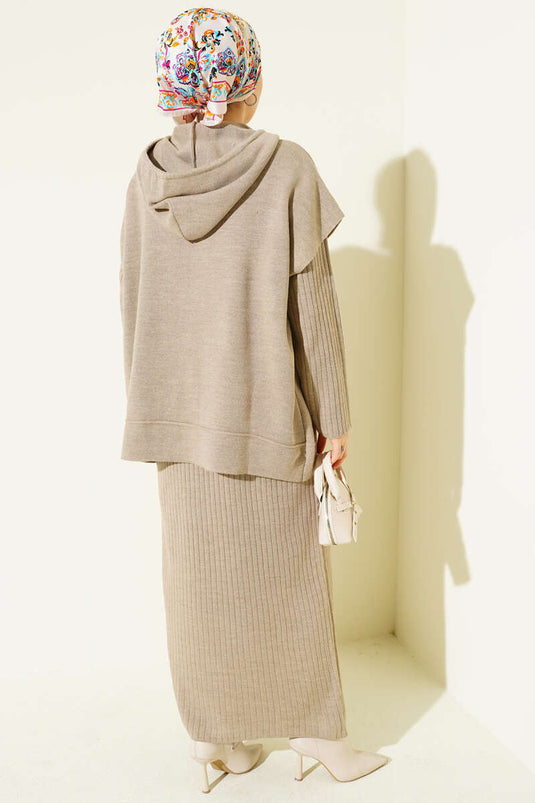 Robe sans manches en maille, ensemble deux pièces en vison