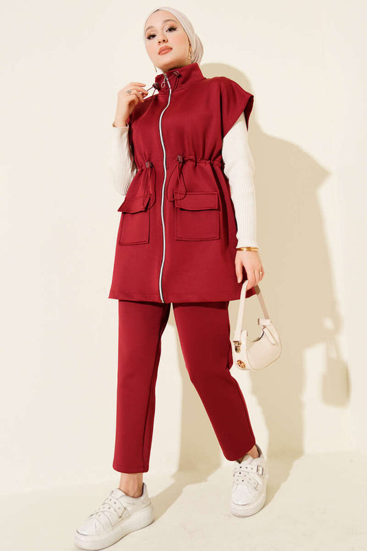 Yelekli Scuba İkili Takım Bordo