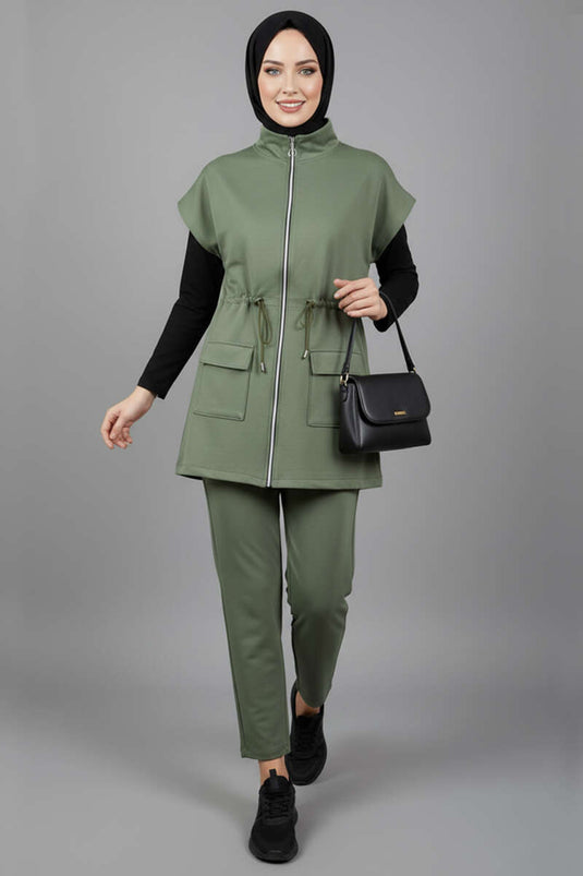 طقم مزدوج بسترة Scuba باللون الأخضر تشاغلا