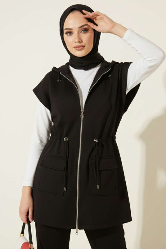 Black Sleeveless Scuba Two-Piece Set