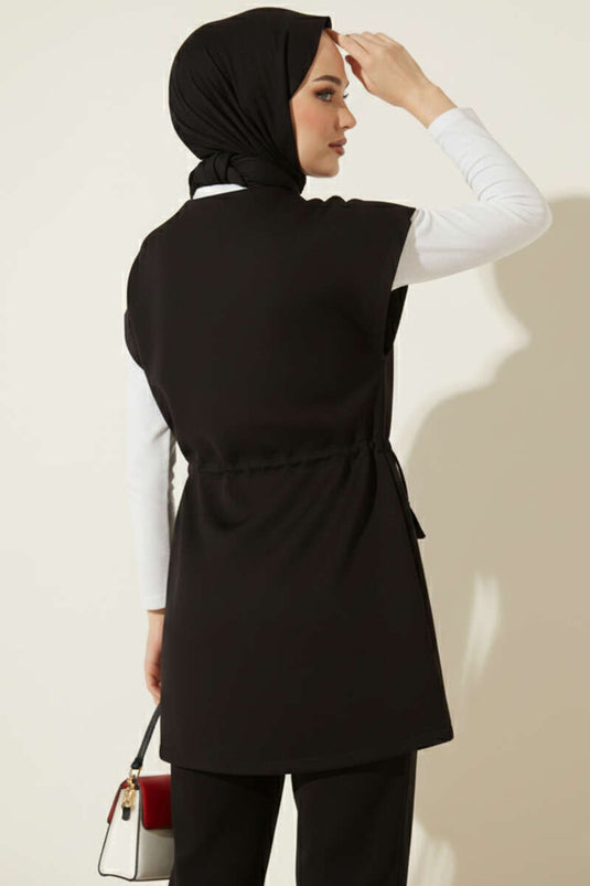 Black Sleeveless Scuba Two-Piece Set