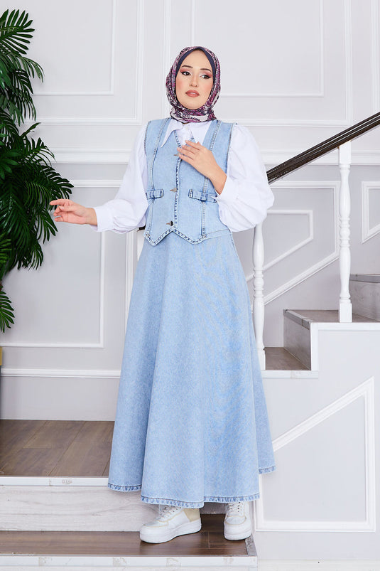 Weste und Rock Hijab Denim Anzug Snow Wash