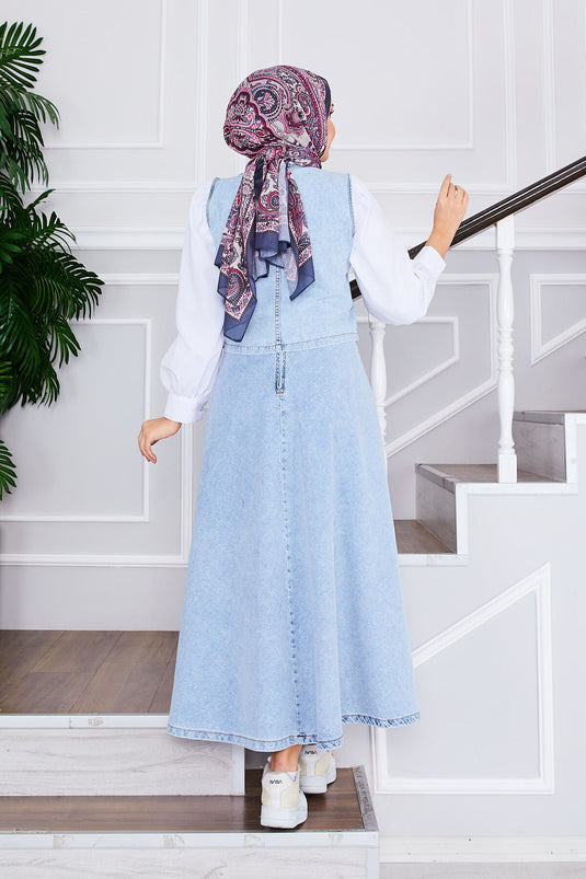 Weste und Rock Hijab Denim Anzug Snow Wash