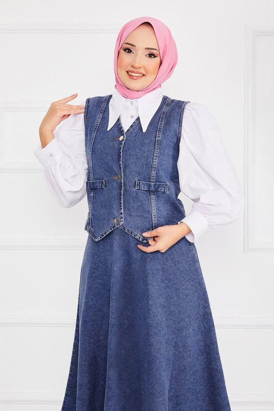 Vest and Skirt Hijab Denim Suit Blue