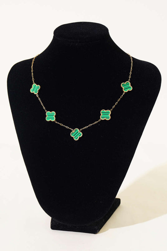 Collier Trèfle Pierre Verte Vert