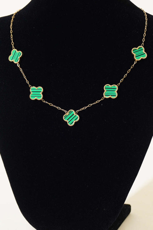 Collier Trèfle Pierre Verte Vert