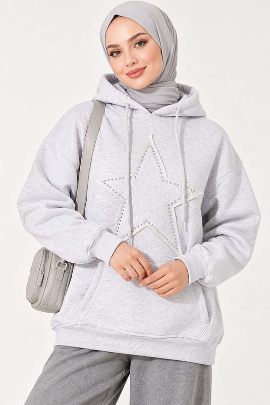 Star Embroidered Triple Layer Sweatshirt In Grey